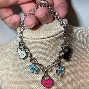 Dior Silver Bracelet with multiple Charms toggle clasp 7 inches